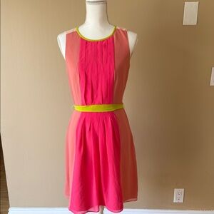 LOFT Pink Dress with lime green Accents